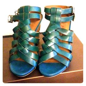 Teal Leather Sandal Wedges